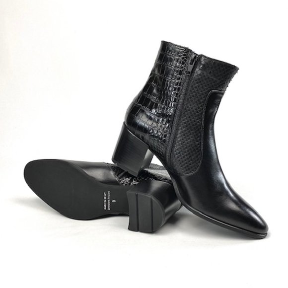 Andre Assous Miranda Black Snake Leather Almond Toe Block Heel Bootie 8 - Picture 2 of 11